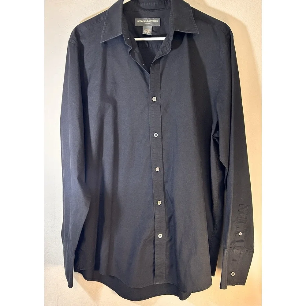 Banana Republic Classic Men's Black Long Sleeve Button Up Dress Shirt Size L